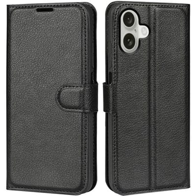 ShieldCase Book case geschikt voor de Apple iPhone 16 Plus hoesje - Portemonnee hoesje met ruimte voor pasjes - bescherming voor zowel voorkant als achterkant - kunstlederen materiaal - telefoonhoesje met pasjeshouder (zwart)
