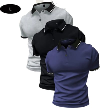 Bovista Golf Shirt Heren - T-shirt - Golfkleding - Golfen - Golf Accessoires - Polo Shirt - Zwart & Blauw & LichtBlauw - Maat L