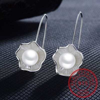 Mode Grote 925 Sterling Zilver Parel Oorbellen Voor Vrouwen Bruiloft Sieraden Statement Lotus Bloemen Oorbellen Pendientes Bijoux gray