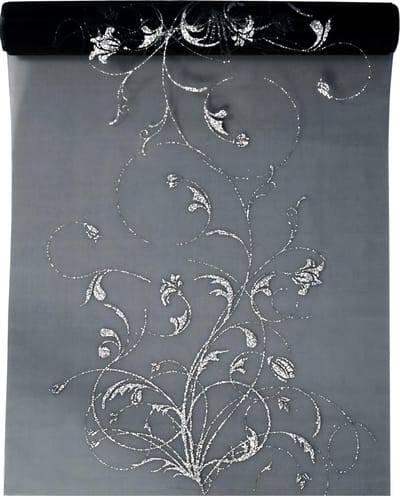 PartyDeco - Organza met print zwart-zilver (9 mtr)