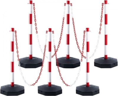 Afzetpaal 6 Stuks - Rood/Wit - Afzetkoord - Vulbaar Met Water/Zand - Afzetpaaltjes met lint - Inclusief afzetketting koord