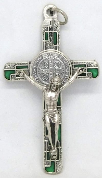GTBITALY 10.674.31 ms Kruis van Sint Benedictus, Zilver, Emaille, Mozaïek, met 8 cm Ring, Exorcisme, Smaragdgroen
