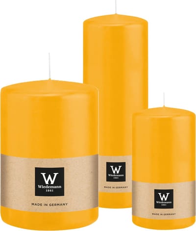 Wiedemann Cilinderkaarsen/stompkaarsen - set van 3 - geel - 7x13/10x15/7x20 cm