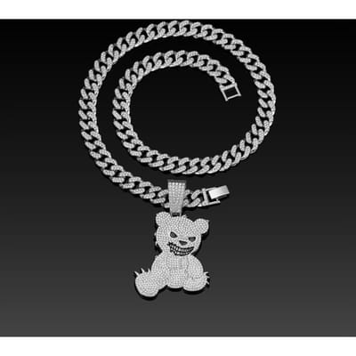 Heren Dames Hip Hop Beer Vorm Hanger Ketting met 13mm Kristal Cubaanse Ketting Iced Out Bling Bling Kettingen HipHop Punk Sieraden black