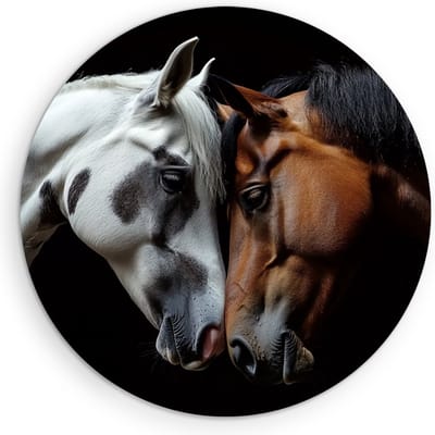 Saammp Muurcirkel Hout - paarden met hoofden tegen elkaar - Liefde - Dieren - Natuur - Ø 90 - Wandcirkel - Wanddecoratie Cirkel - muurdecoratie Woonkamer - Slaapkamer decoratie - Rond Schilderij