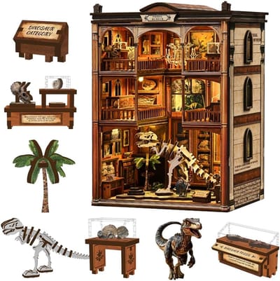 Miniatuur Poppenhuis - Dinosaurus Museum - Creatief Knutselen - Inclusief LED Verlichting - 166 x 116 x 21 cm
