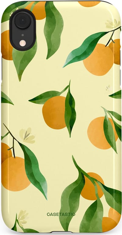 Casetastic Hoesje Geschikt voor Apple iPhone Xr - Stijlvolle Beschermende Duo-layer Case - Bladrijke Sinaasappel
