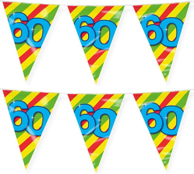 Paperdreams verjaardag 60 jaar thema vlaggetjes - 2x - feestversiering - 10m - folie - dubbelzijdig