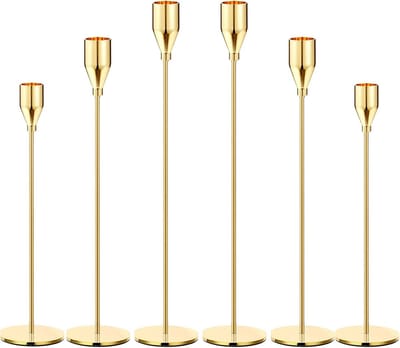 Set van 6 Citroengele Hoge Taps Toelopende Metalen Kandelaars voor Tafeldecoratie