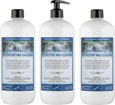Douchegel No Scent No Colour 1 liter - set van 3 stuks - met gratis pomp - Showergel