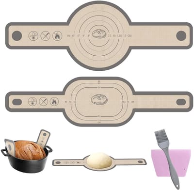 Bakmat voor brood, siliconen bakmat voor Dutch Oven, antiaanbaklaag 2 stuks, gemakkelijk schoon te maken, herbruikbare siliconen bakmat met lange handgrepen, deegmat met deegsnijder en bakkwast