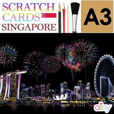 Ainy - Scratch Art Singapore (A3) | DIY kras tekeningen incl. gereedschappen | Schilderen op kleuren kunst kraskaart | hobby & creatief voor volwassenen en kinderen ( meisjes ) | Knutselen - ontspanningspakket | Schilderijen set nummer 7