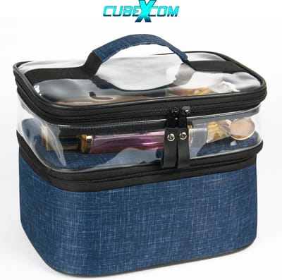 CUBEXCOM® Toilettas, Make Up Tasje, Make Up Koffer, Beautycase, Make Up Organizer, Make Up Tas, Toilettas Dames, Make Up Tas Organizer, Make Up Etui, Beautycase Koffer, Doorzichtige Toilettas, Transparante Toilettas, Moederdag Cade, 24x18x24CM, BLAUW