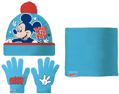 Muts, Handschoenen en Nekwarmer Mickey Mouse Happy smiles Blauw Rood