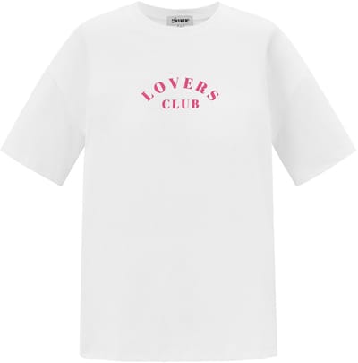 Comfortabel Cotton Vrouwen T-shirt met 'Lovers Club' Tekstprint - Roze - Maat S