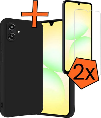 Hoes - Met 2x Screenprotector - Geschikt voor Samsung Galaxy A07 - Sterk & Shockproof - Back Cover - Siliconen Case - Telefoon Hoes - Zwart