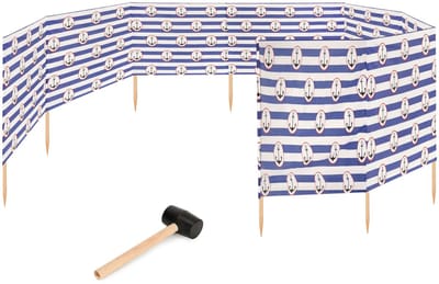 Garronda 12m Strand Windscherm Met Stokken - Windscherm Strand – Windscherm – Rubberen hamer – Strepen/Anchor-2 – GD-EX-Wb-12m