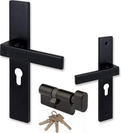 COMBINATIE ELIOT® Deurklink profielcilinder 55 mm - mat zwart + Knopcilinder zwart 30/30
