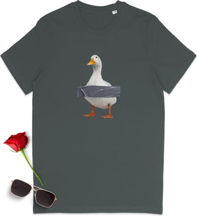 Heren t shirt Eend - Ronde Hals - Grijs - Maat S