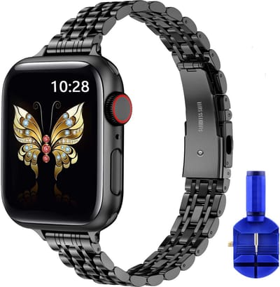 By Qubix - Geschikt voor Apple Watch bandje - Stalen slim fit band - Zwart - Geschikt voor Apple Watch 38mm / 40mm / 41mm / 42mm - stalen bandje