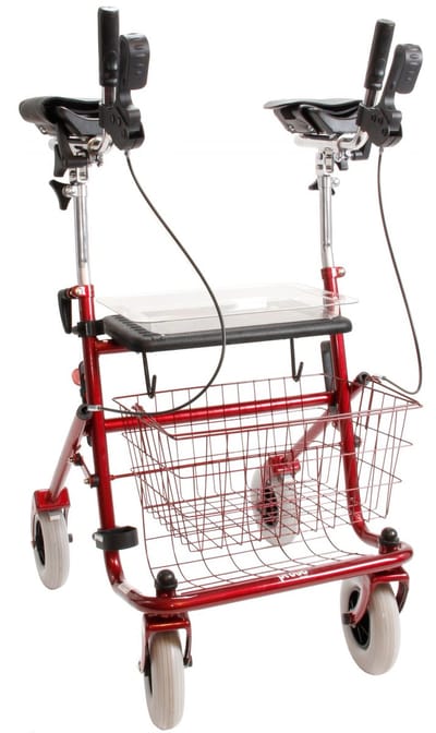 Premis Provo 2e Generatie Rollator – Comfort & Stabiliteit – Inklapbaar - Tot 120 kg - In hoogte verstelbaar - Verkorte hoogte - Verlengde armbedjes 28 cm - links geremd - Met Metalen Remmen – Metallic Rood