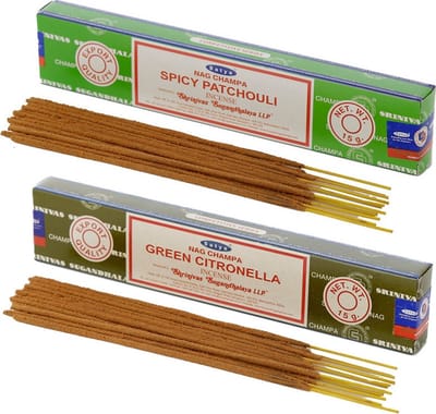 Satya Wierook cadeaus set - 2x geurstokjes - Patchouli en Citronella geur - Meditatie