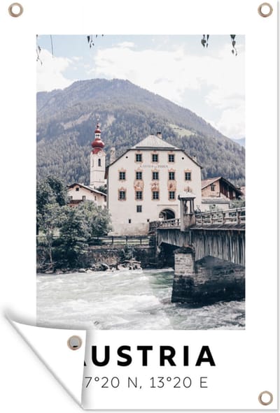 Muurdecoratie Oostenrijk - Water - Alpen - Herberg - 120x180 cm - Tuinposter - Tuindoek