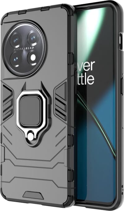Coverup Hoesje - Geschikt voor OnePlus 11 5G Hoesje - Coverup Ring Kickstand Back Cover - Zwart
