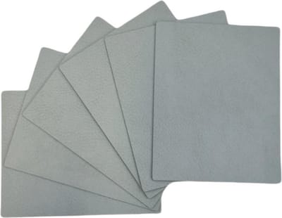 Skinnatur Onderzetters Set van 6 – 13x10 cm – Blauwgrijs (Icy Grey) – Gerecycleerd Leer & Natuurrubber – Glasonderzetters voor Tafeldecoratie