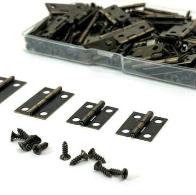 MGM Trading - 70 stuks kleine scharnieren - Kleine scharnieren - Messing mini scharnieren - 300 stuks 7 mm kleine schroeven - Kastscharnier met opbergdoos - Klein formaat