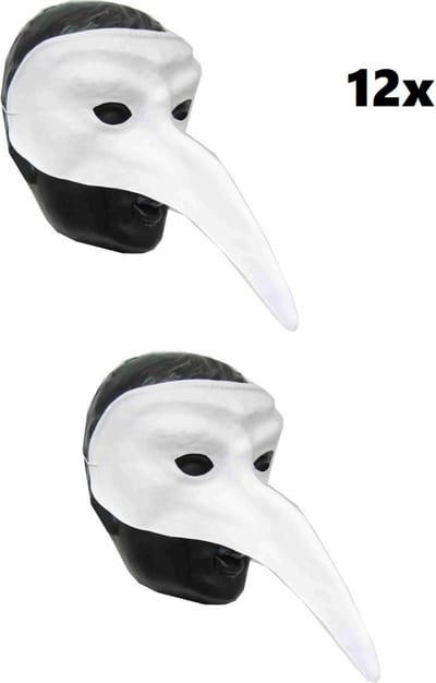 12x Snavelmasker Venetie wit - Maskers thema feest festival party fun snavelmasker