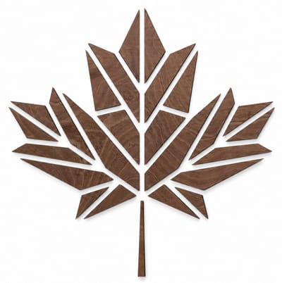 Houten wanddecoratie - Wooden wall decoration | Esdoornblad 35 x 35 cm Maple leaf | Donker hout - Dark wood | Geometrische muurdecoratie - Geometric wall art - Origami Design Wandfiguur - Echt Hout - Real Wood - Natuur - Canada - Boom