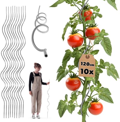 KADAX spiraalvormige plantenstok van aluminium, 120 cm, 10 stuks