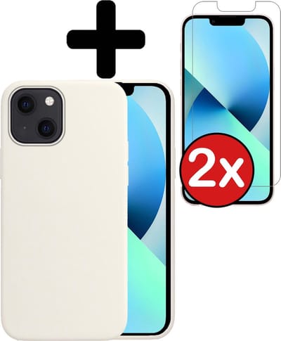 Hoesje - Met 2x Screenprotector - Geschikt voor Apple iPhone 13 Mini - Sterk & Shockproof - Telefoon Hoes - Back Cover - Siliconen Case - Telefoonhoes - Wit