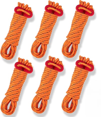6 Stuks Reflecterende Scheerlijnen met Spanner - 4 Meter (4mm) - Reflecterende Scheerlijn - aluminiumlegeringspanner - Tentkoord voor Luifel en Tent - Camping Touw - Oranje