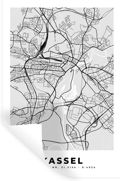 Muurstickers - Sticker Folie - Kassel - Kaart- Duitsland - Stadskaart - Plattegrond - 20x30 cm - Plakfolie - Muurstickers Kinderkamer - Zelfklevend Behang - Zelfklevend behangpapier - Stickerfolie