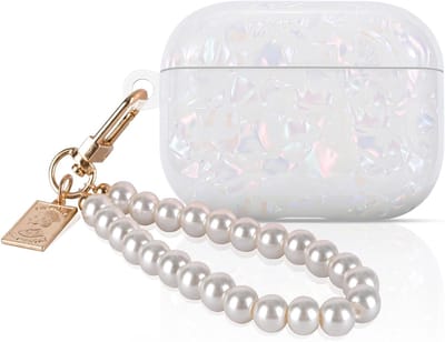 Thijox - Glinsterende Beschermhoes voor AirPods Pro 3 - Glittertas met Parelsleutelhanger - Stootvast, Ultradun TPU, Antislip, Krasbestendig, Wit voor