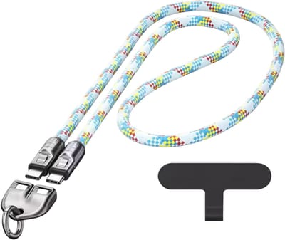 240W Telefoon Oplaadkabel met draagkoord - Blauw - Maat 1.2 M - 2-in-1 USB-C naar USB-C kabel - Supersnel opladen - Datakabel met zinklegering connector - Draagbare snellaadkabel met draagkoord