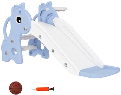 Merax 3-in-1 Kinderglijbaan Giraf – Met Klimtrap en Basketbalring + Bal – Voor Binnen – Blauw