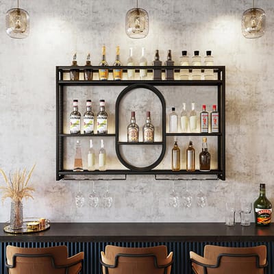 Modulair Wandwijnrek van Metaal met LED-Verlichting voor Homebar en Keuken