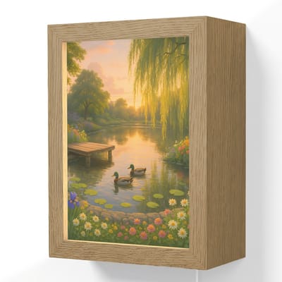 Wandlamp 15x20 cm - Oplaadbaar - Eenden - Vijver - Bloemen - Wandlampen binnen woonkamer - Slaapkamer lamp met kabel - Decoratieve nachtlamp - Vloerlamp snoer