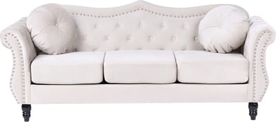 SKIEN - Chesterfield bank 2-zits - Lichtbeige - Fluweel