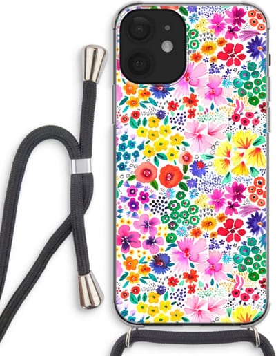 Case Company® - Hoesje met koord geschikt voor iPhone 12 hoesje met Koord - Little Flowers - Telefoonhoesje met Zwart Koord - Bescherming aan alle Kanten en Over de Schermrand