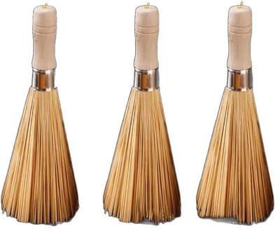 3 stuks Traditionele Natuurlijke Bamboe Wok Borstels, Keuken Reinigingsborstel, Bamboe Keuken Pan Borstel, voor het Reinigen van Gerechten, Gietijzeren Potten, Pannen, Groenten en Spoelbakken