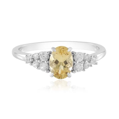 Cavill - Zilveren Ring Geplatineerd - 925 Sterling Zilver - Gele Beril 0,61 ct Ovaal Briljant - Filigraan Design met Zirkoon Accenten Elegant