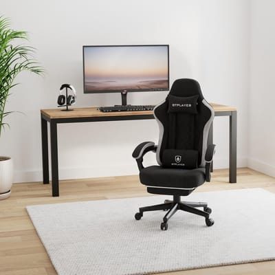 Ergonomische Gaming Bureaustoel met Stoffen - Zwart - Stoffen Bekleding, Veerkussen, Verstelbare Armleuningen - Medahomestore