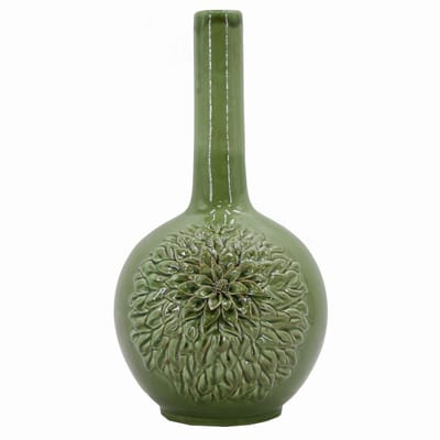 Mooie groene bolvaas vmet lange hals en bloem reliëf