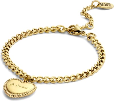 CO88 Collection 8CB-90744 Armband Dames - Hartje met Bewerkt Randje - 16+1+1+1cm - Gourmetschakel - Goudkleurig