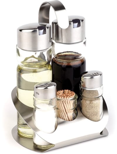 APS Olie- en Azijnstel - Menage Set - RVS - 13 x 11 cm - Vaatwasserbestendig - Breukvast