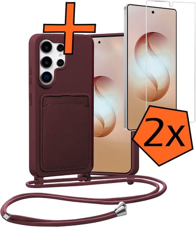 Hoesje Geschikt voor Samsung S26 Ultra Hoes Met Telefoonketting Met 2x Screenprotector - Backcover Geschikt voor Samsung Galaxy S26 Ultra Case Met Koord - Aubergine